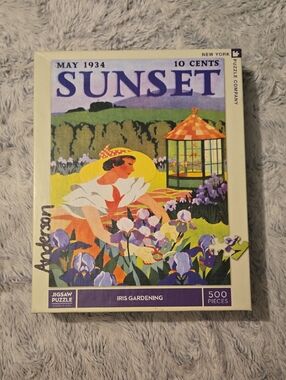Incomplete - New York Puzzle Company - Sunset 'Iris Gardening' 500-Piece Puzzle